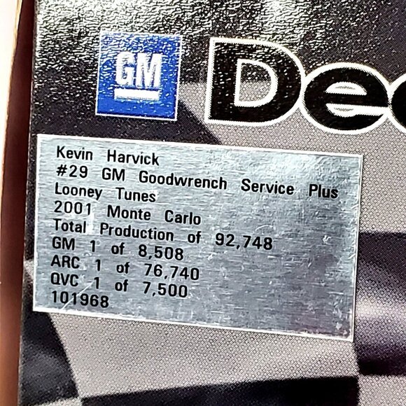 Kevin Harvick #29 2001 Monte Carlo 1:24 Die-Cast GM Goodwrench Looney Tunes TAZ - Picture 3 of 12